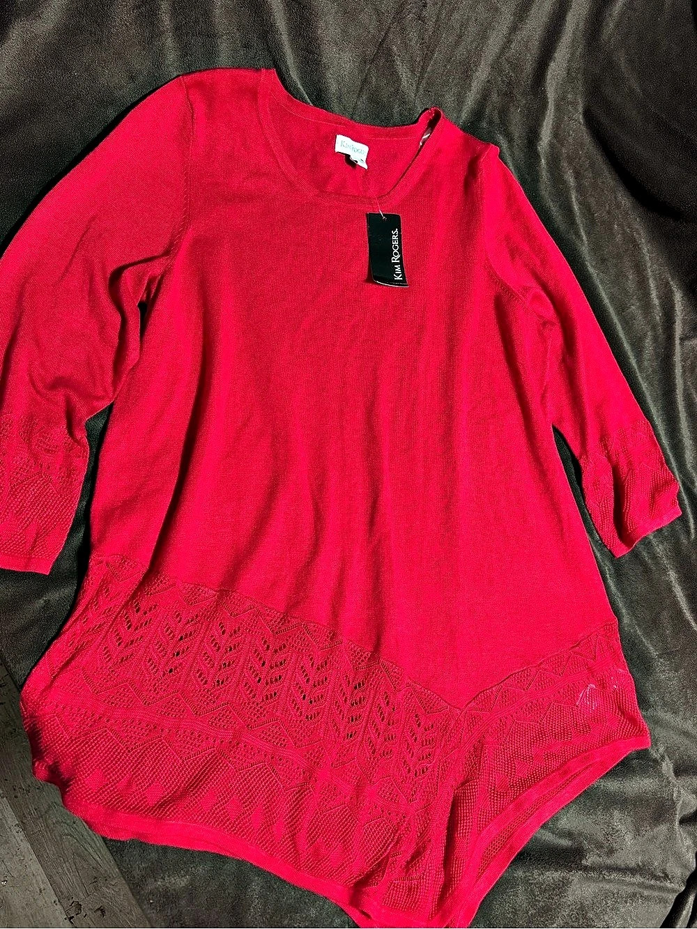 Kim Rogers Lace-Knit Hem Tunic in red Size Large NWT